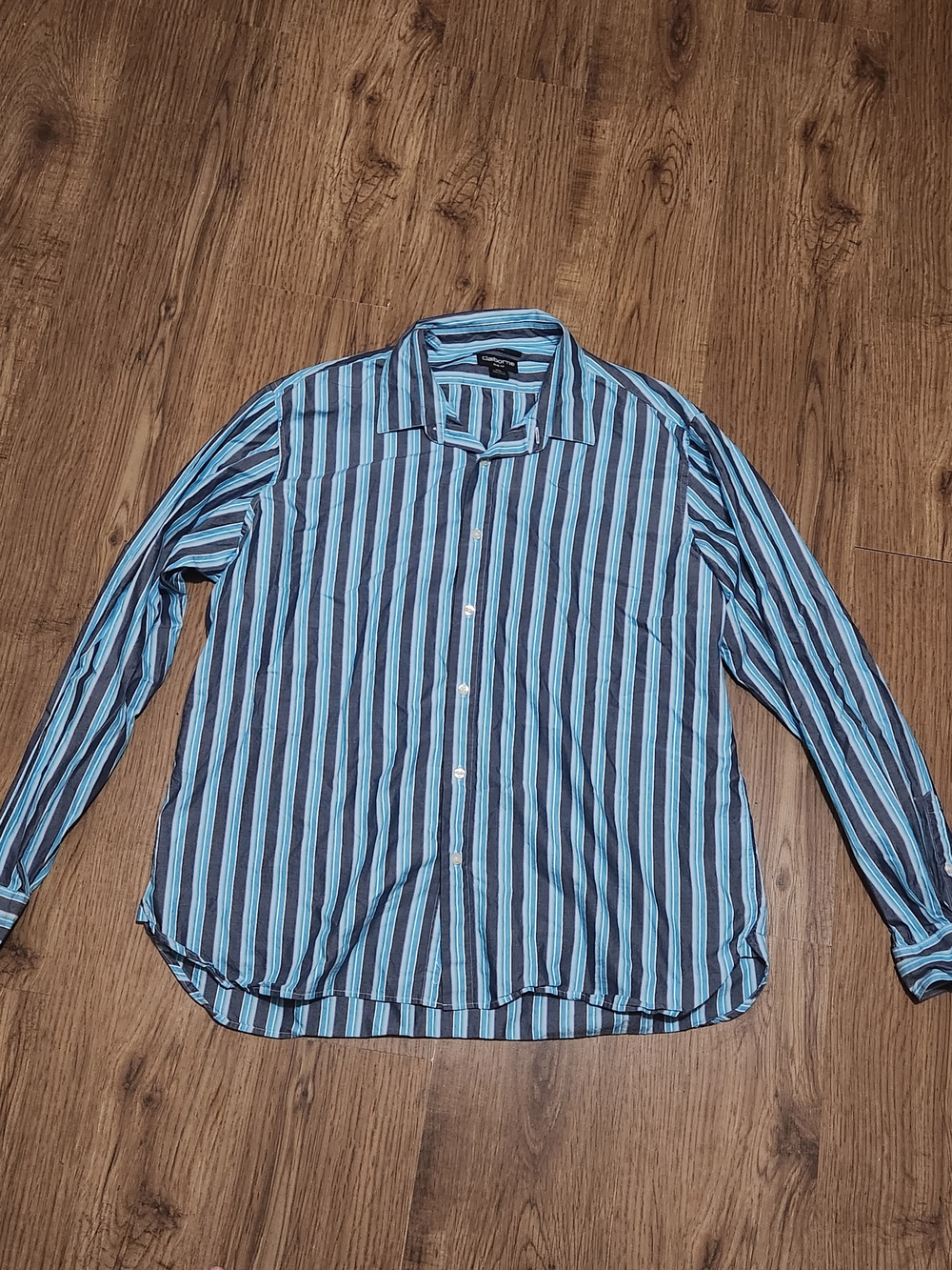 Claiborne Men's Vertical Stripe Button-Down Shirt - Blue and Gray